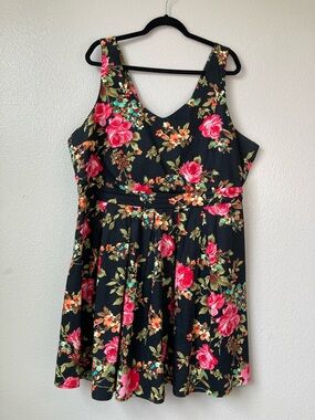 Ixia Modcloth Floral Pin Up Rockabilly Floral Fit & Flare Stretch Dress sz 2X